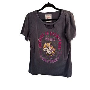 Coca Cola Gray Short Sleeve Tee with Pink and Yellow Design